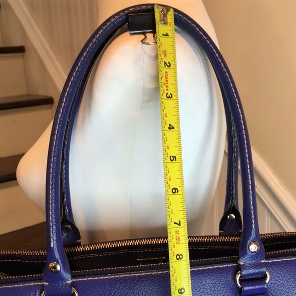 KATE SPADE Cobalt Blue Leather Satchel Tote Shoulder Bag with Three Sections - Picture 3 of 15